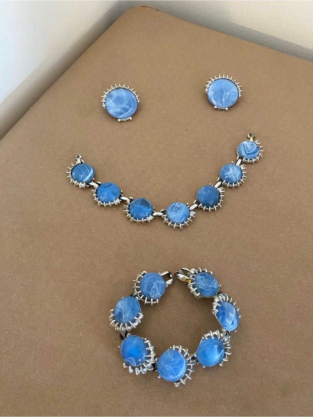 Vintage Blue Jewelry set - earrings, bracelet, necklace (incomplete) silver tone